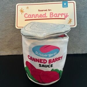 NWT Bark Box M Slobber Spray Canned Barry Sauce Plush Dog Toy Multi-Part Crinkle
